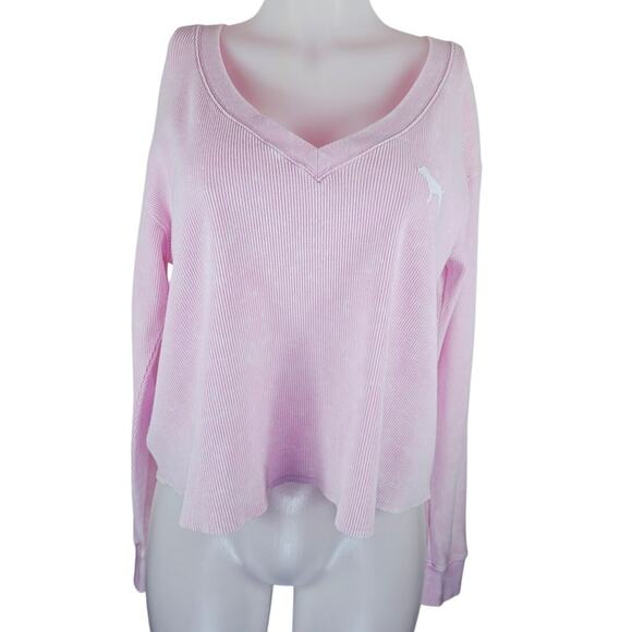 Victoria Secret Pink Crop Thermal Light Pink Tie Dye Winter Long Sleeve Shirt S - Picture 1 of 5